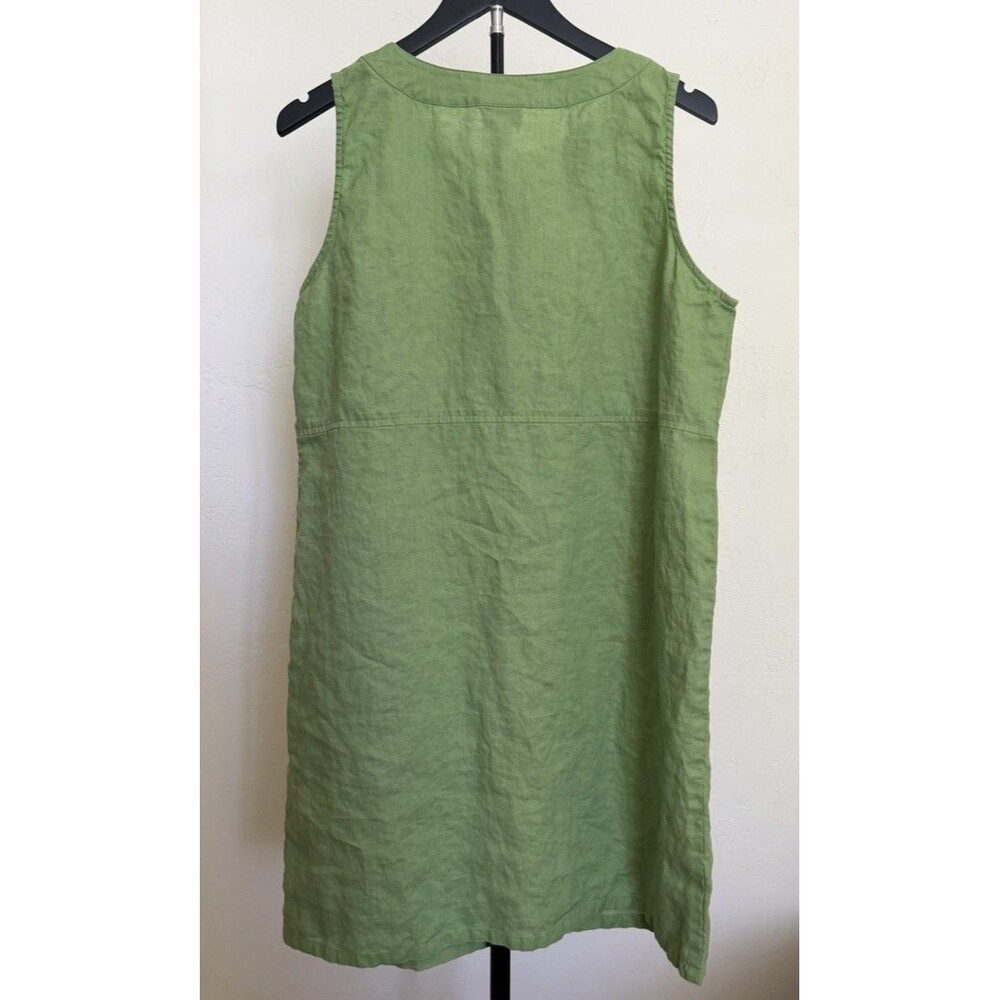 J Jill Green Linen Shift Dress L Petite 100% Linen Sleeveless Buttons Lagenlook - Picture 6 of 6